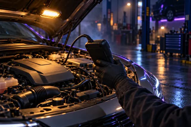 Escáner de diagnóstico conectado al motor de un carro